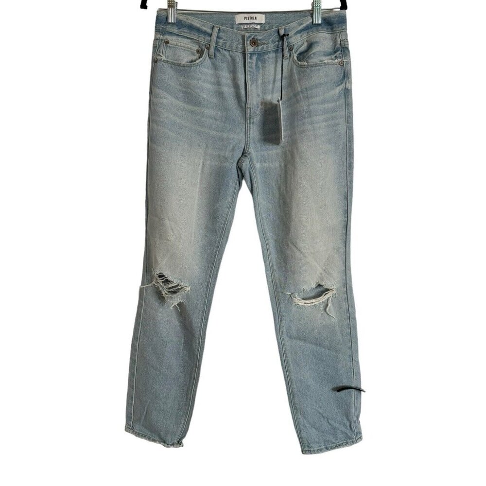 Pistola Remy Low Rise Boyfriend “ Basinger” LT Wash Jeans Distressed Size 27